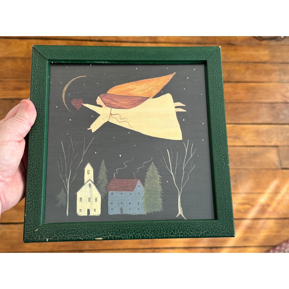 Primitive Framed Print by Barbara Chiantia 1996 Wall Art Angel Night Scene